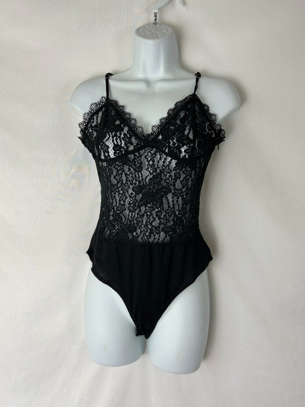Forever 21 Lace Cami Bodysuit Black L Sheer Top